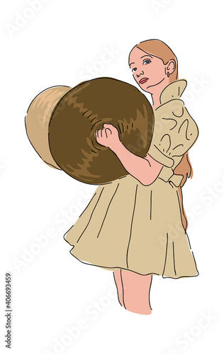 Young woman with Drum Cymbal Musical Instrument stock illustration