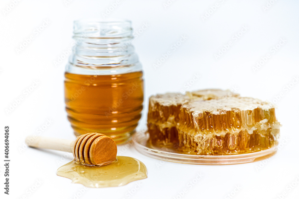 A set of honey jar on the white background A set of honey jar on the white background