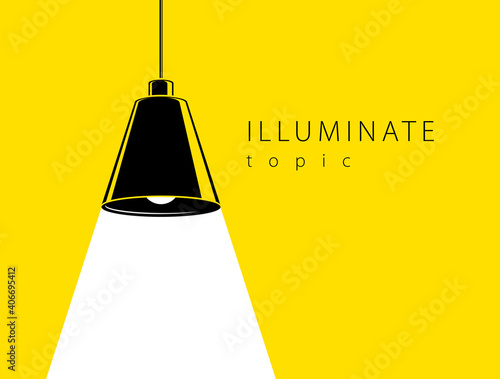 Lamp illumination vector advertising poster illustration with copy space for text, flat style template for banner, background or wallpaper.