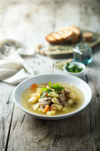 Traditional homemade fish soup with vegetables