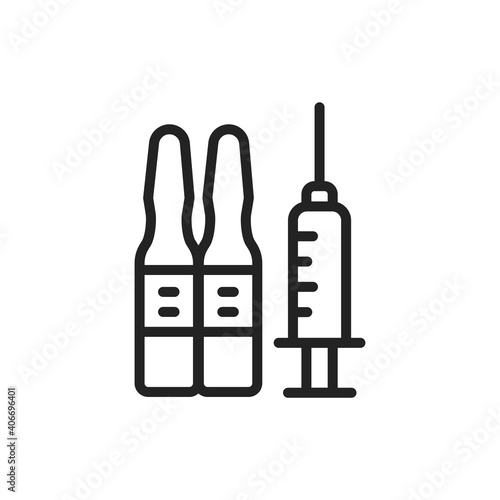 Injection treatment black line icon. Isolated vector element.