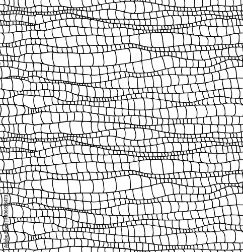 abstract seamless pattern, sea waves or animal skin, textured water surface, decorative mosaic, vector illustration with black contour lines isolated on a white background in doodle & hand drawn style