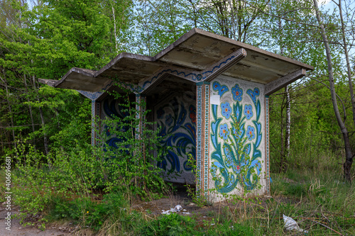 Fototapeta Naklejka Na Ścianę i Meble -  soviet abandoned bus stop zhytomyr region