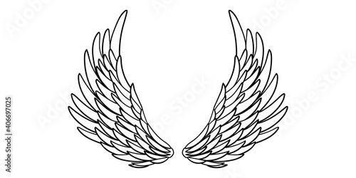 Angel or bird wings abstract sketch isolated on white. vector doodle illustration. For your design