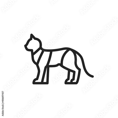 Cat in bandage black line icon. postoperative rest. Isolated vector element. Outline pictogram for web page  mobile app  promo.