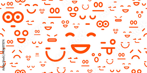 Emoji smileys seamless vector background, endless pattern with emotions icons, simplistic funny wallpaper design pic.
