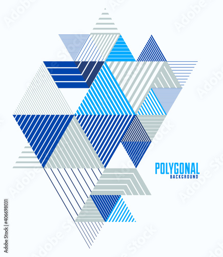Polygonal low poly vector abstract design, artistic retro style background for ads or prints, cover or poster, banner or card. Linear 3D triangles and cubes elements.