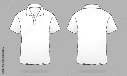 Blank white short sleeve polo shirt template on gray background.Front and back view, vector file