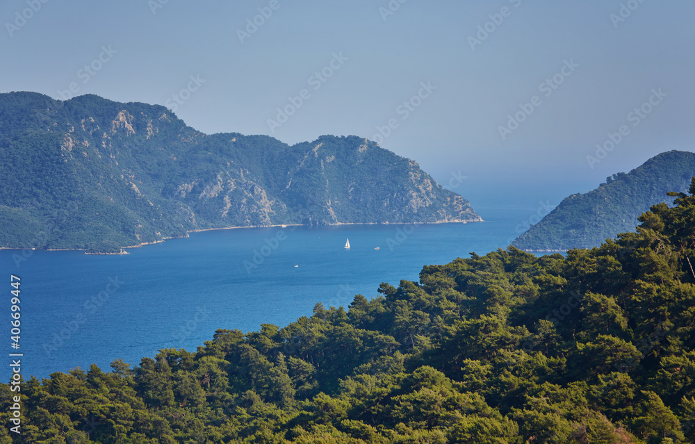 Amazing top view on Marmaris Turkey resort near the Mediterranean Sea.