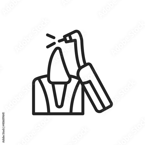 Animal teeth treatment black line icon. Isolated vector element. Outline pictogram for web page, mobile app, promo.