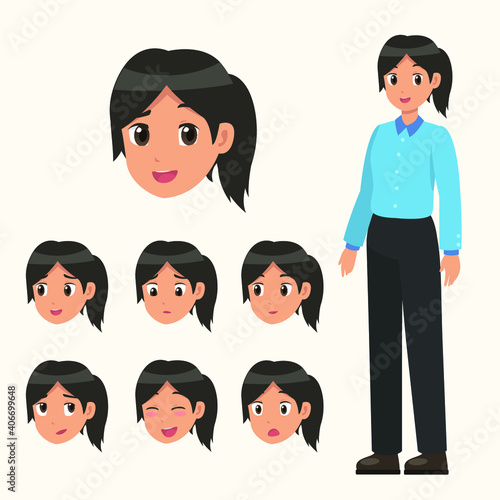 set of cartoon woman character 