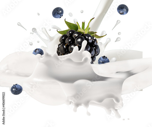 Blueberry blackberry and milk splash  blackberry yogurt isolated