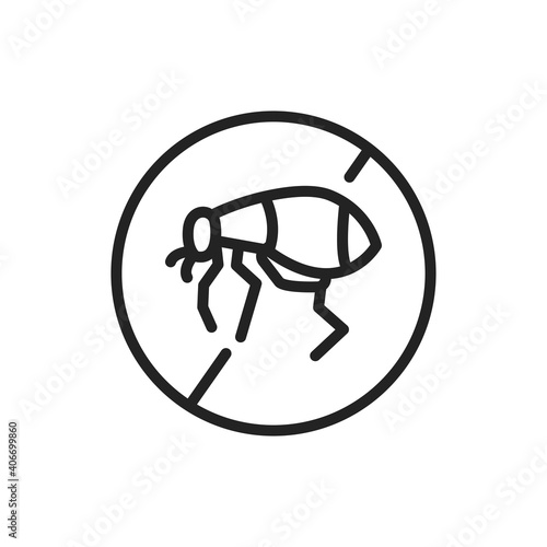 Flea destruction black line icon. Isolated vector element. Outline pictogram for web page, mobile app, promo.