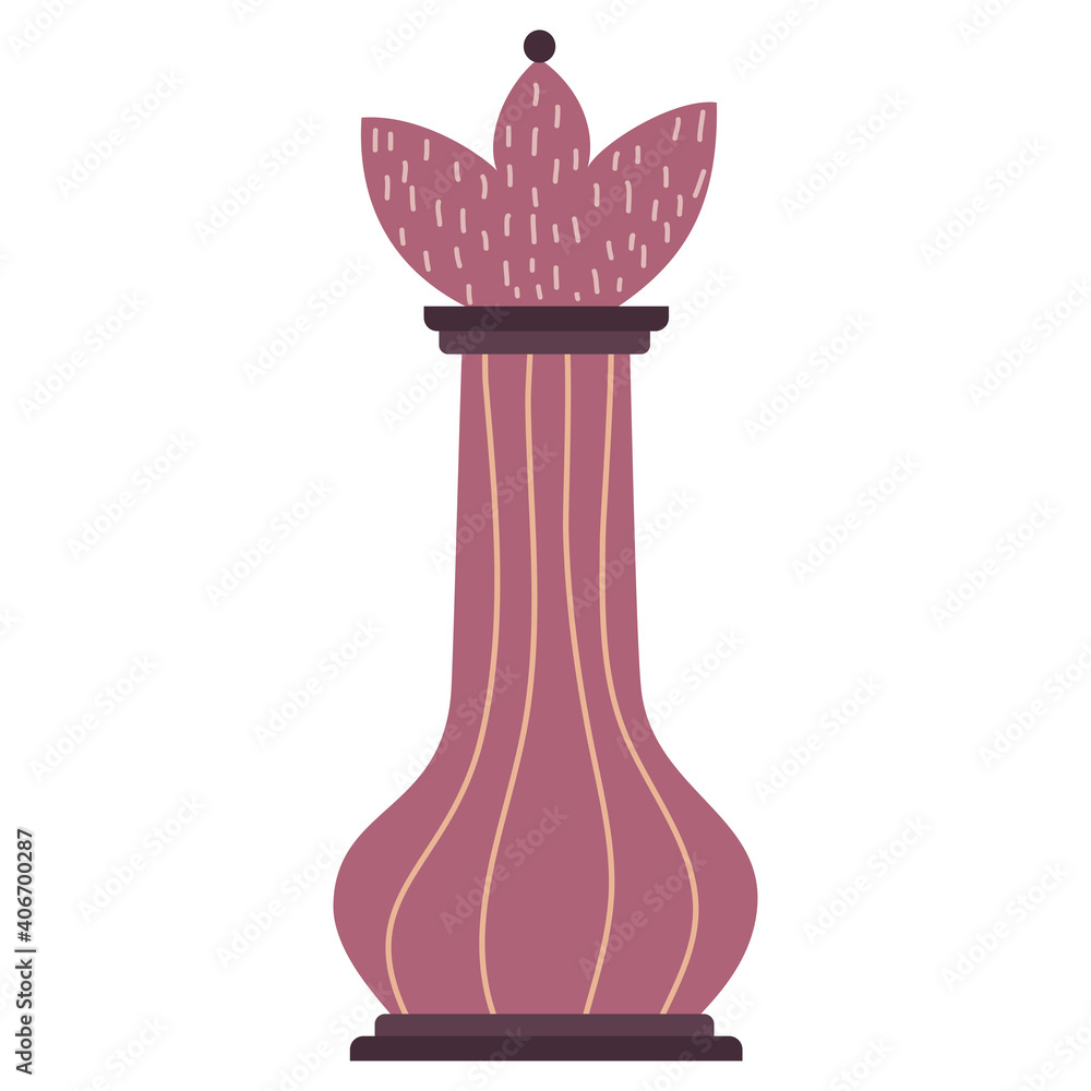 The figure of the chess Queen in a cartoon style with a free line isolated on a white background. Vector illustration of a chess rook, a sports game. The queen in the battle of chess players