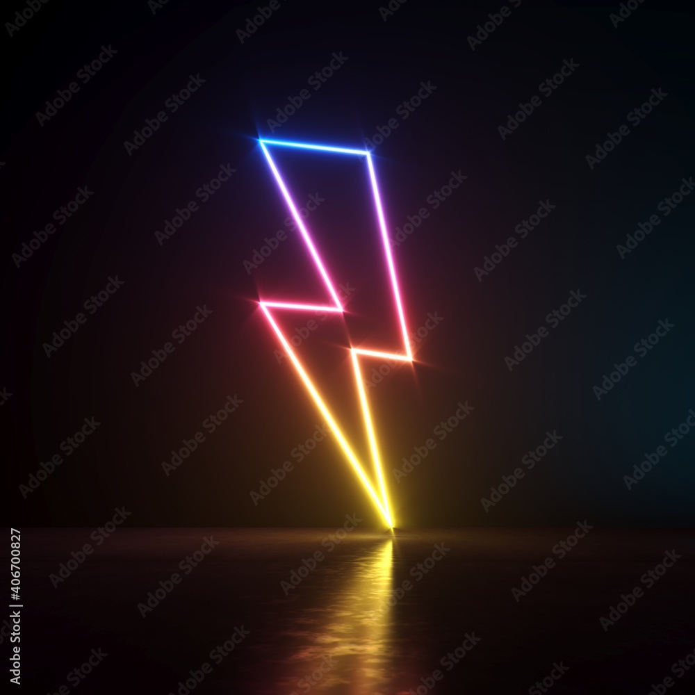 Neon lightning sign symbol in dark room Neon lightning sign symbol in dark room