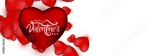 Red hearts Happy valentine's day banner design