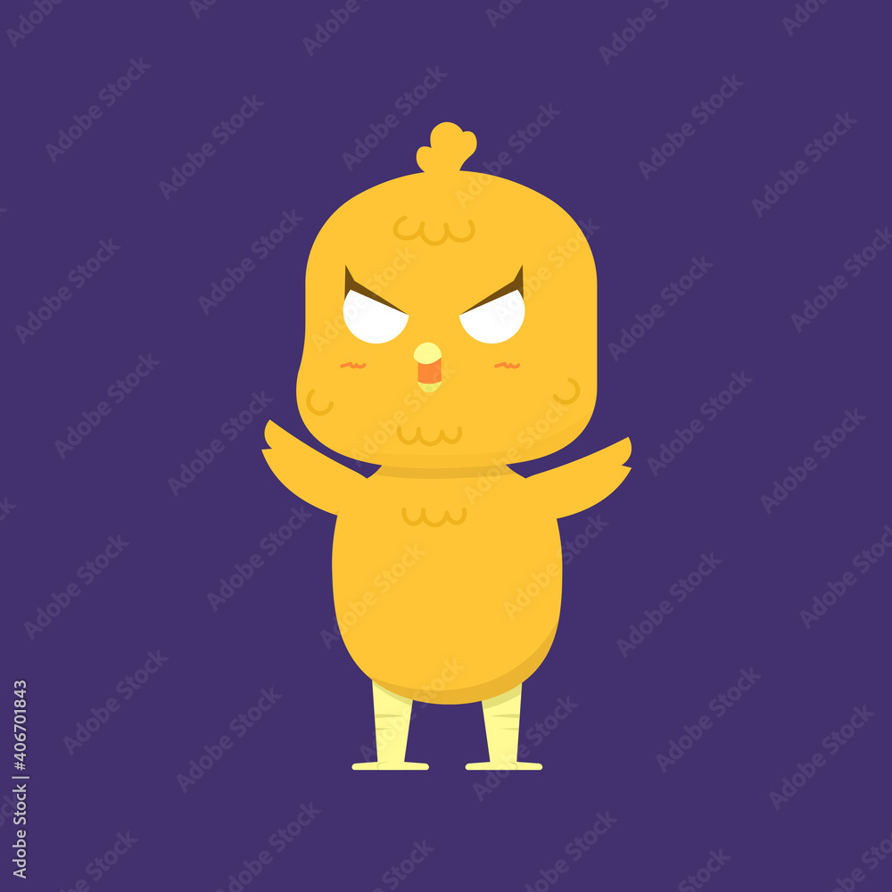 Fototapeta premium vector illustration of chibi chicks or poultry characters. angry or annoyed chicks. cartoon animal funny, cute, and adorable. flat style. design elements