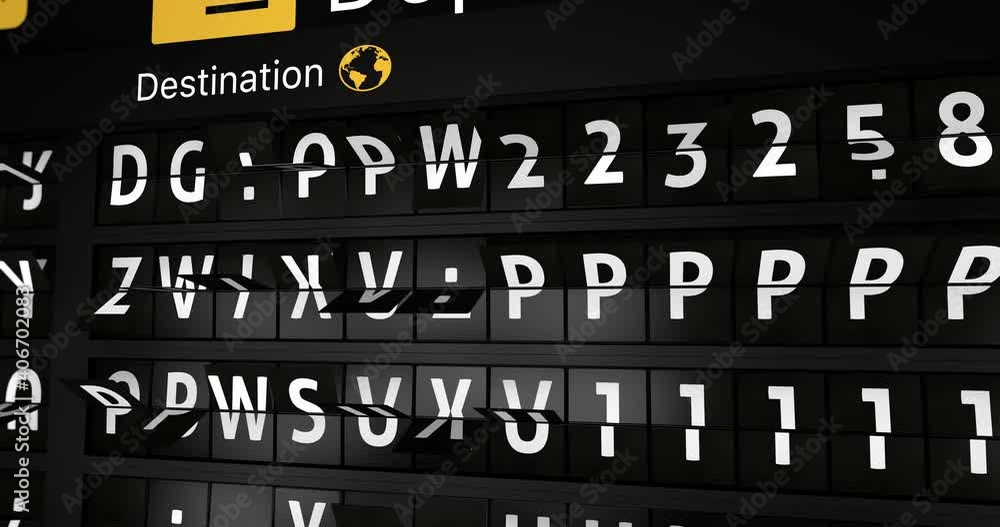 3D generated animation, analog flight information display board with the arrival city of Los Angeles, 4 different animations 3D generated animation, analog flight information display board with the arrival city of Los Angeles, 4 different animations