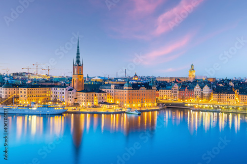 Photography Stockholm old town city skyline, cityscape of Sweden