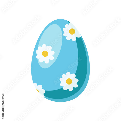 Fototapeta Naklejka Na Ścianę i Meble -  Blue Easter egg isolated on white background. Egg for the holiday with painted ornaments and patterns of daisy flowers. Spring holiday. Vector Illustration. Cartoon style. Happy Easter Eggs