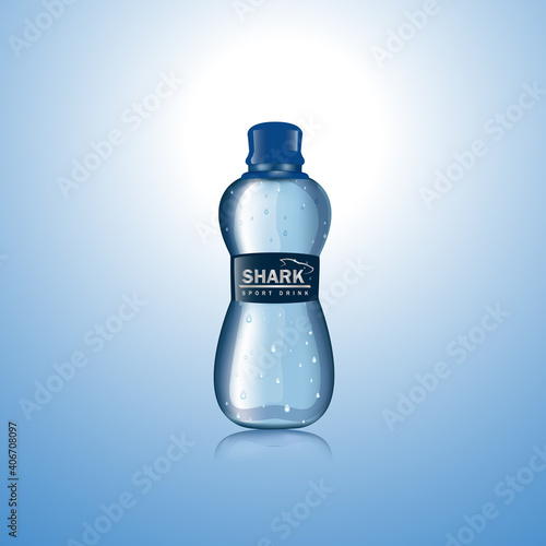 3D plastic water bottle isolated on blue background. Water mockup for drink product, design template and marketing. Useful for magazine and advertisement. Water bottle vector