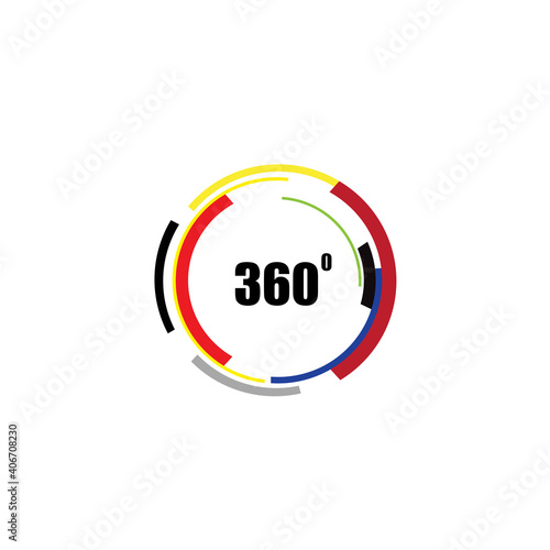 360 degrees icon isolated on white background. 360 degrees logotype design concept with colorful lines. Angle 360 rotate icon