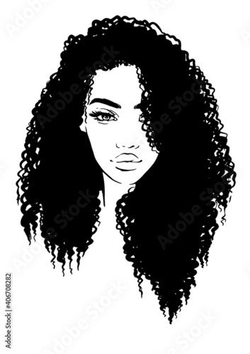 beautiful woman with long curly hairstyle