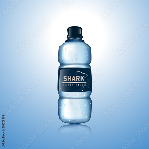 3D plastic water bottle isolated on blue background. Water mockup for drink product, design template and marketing. Useful for magazine and advertisement. Water bottle vector