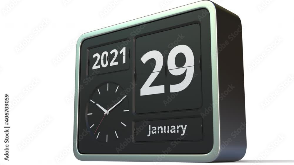 January 29 date on the flip clock calendar, 3d animation January 29 date on the flip clock calendar, 3d animation