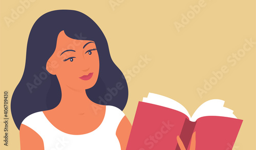 Beautiful girl reads a book. Vector background illustration.