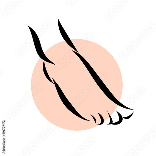 Icon of female feet for pedicure. Line drawing on a white background. Body care and beauty. Vector isolated illustration.