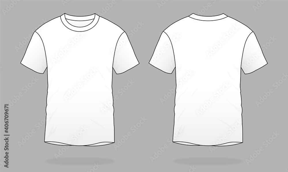 Blank White Short Sleeves T-Shirt Template on Gray Background. Front and Back Views, Vector File. Blank White Short Sleeves T-Shirt Template on Gray Background. Front and Back Views, Vector File.