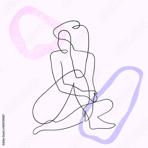 Vector outline colorful illustration of woman body. One line drawing isolated on white background. Use it for design card, poster, banner, social Media post, fashion print, beaty salon logo
