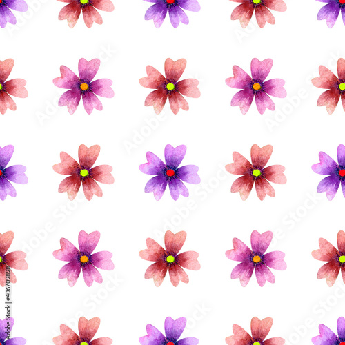 Seamless pattern with watercolor simple flowers.Floral background. © Elena Nikolaeva