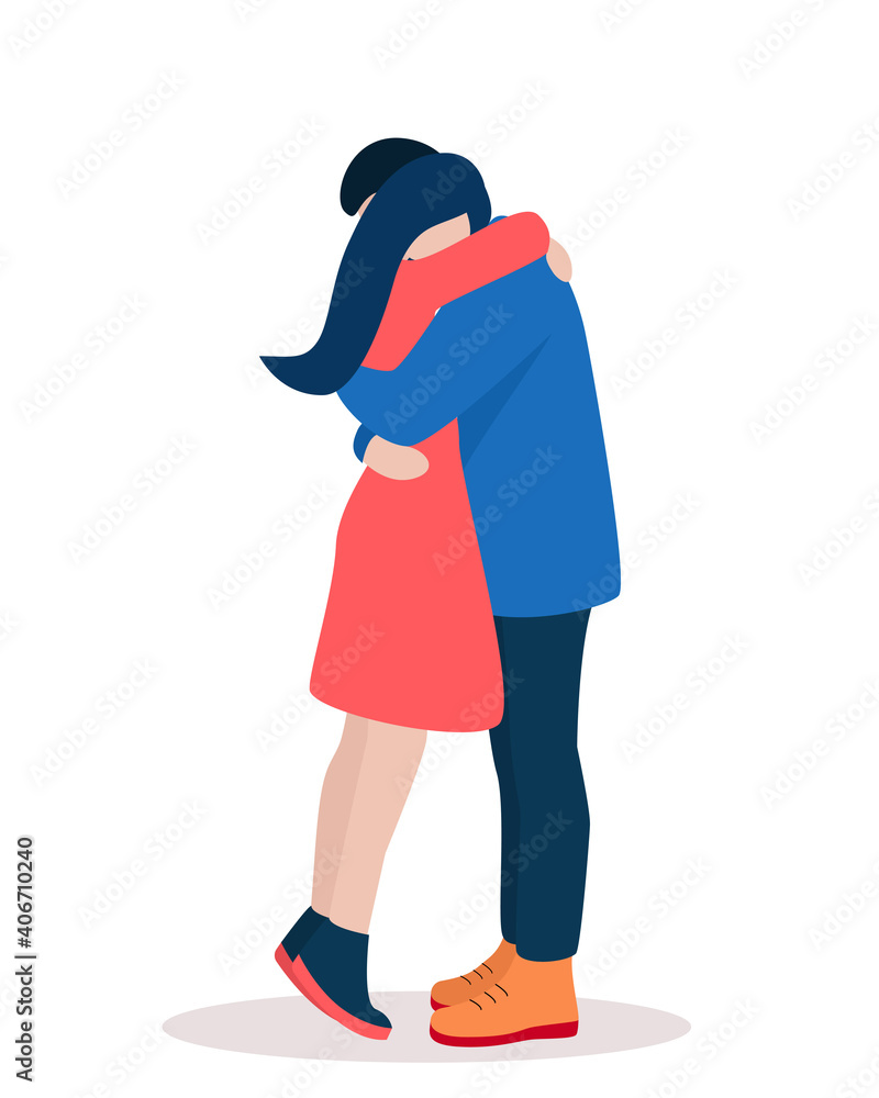 Young people hugging. Love. Vector flat illustration