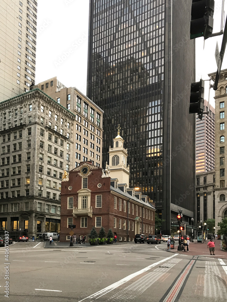 The Old State House surrounded by modern skyscrapers