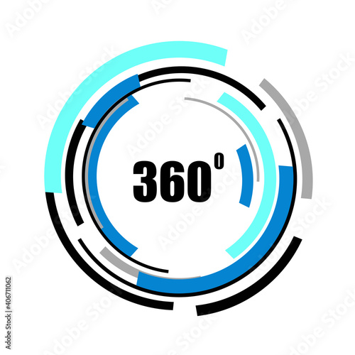 360 degrees icon isolated on white background. 360 degrees logotype design concept with colorful lines. Angle 360 rotate icon