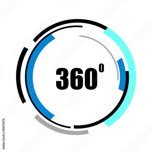 360 degrees icon isolated on white background. 360 degrees logotype design concept with colorful lines. Angle 360 rotate icon