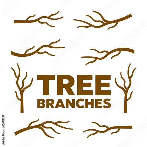 Tree branches set closeup watercolor. Vector tree branches silhouette