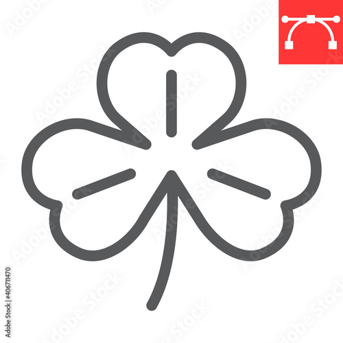 Three leaf clover line icon, St. Patricks day and holiday, shamrock vector icon, vector graphics, editable stroke outline sign, eps 10.
