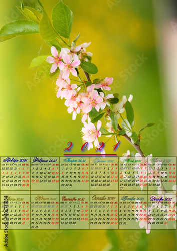 calendar for 2021 with blossom and flowers