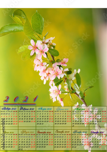 calendar for 2021 with blossom