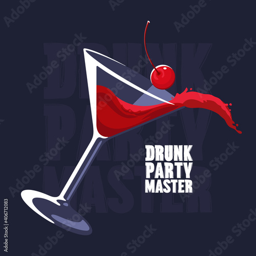Splashing Cosmopolitan Cocktail. Martini glass with cocktail vector illustration. Splash of wine cocktail in martini goblet. Good for greeting card, t-shirt and stickers
