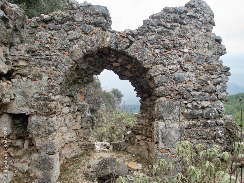 ruin of trebenna ancient city on a historic lycian way in turkey