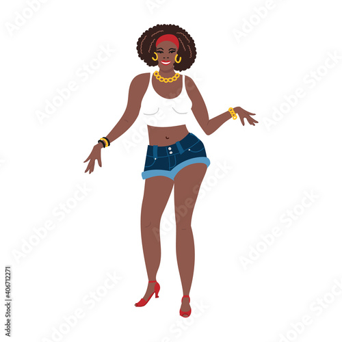 Latin, Caribbean. african woman dancing mambo, salsa, moving having fun. Isolated on white background.
