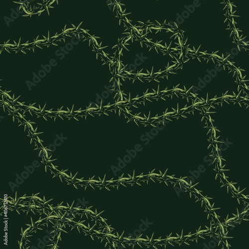 Green barbed wire thorn seamless pattern