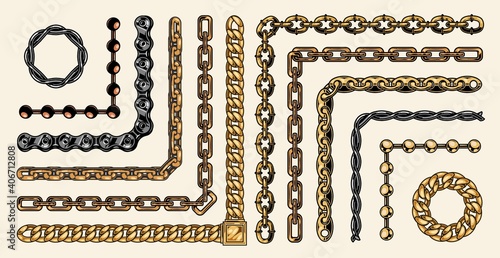 Colorful collection of chain pattern brushes