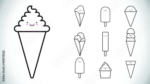 Pack of Ice cream icons with cute Faces