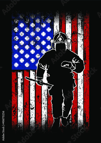 American Firefighter, Fireman Flag, Silhouette Man, Firefighter logo