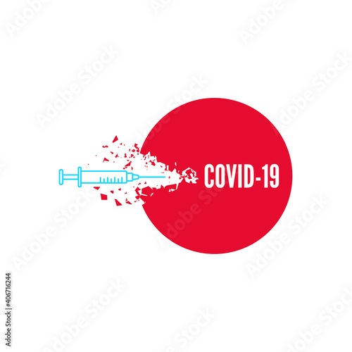 Vector illustration of a syringe with a destructive coronavirus vaccine. Vaccination against covid-19